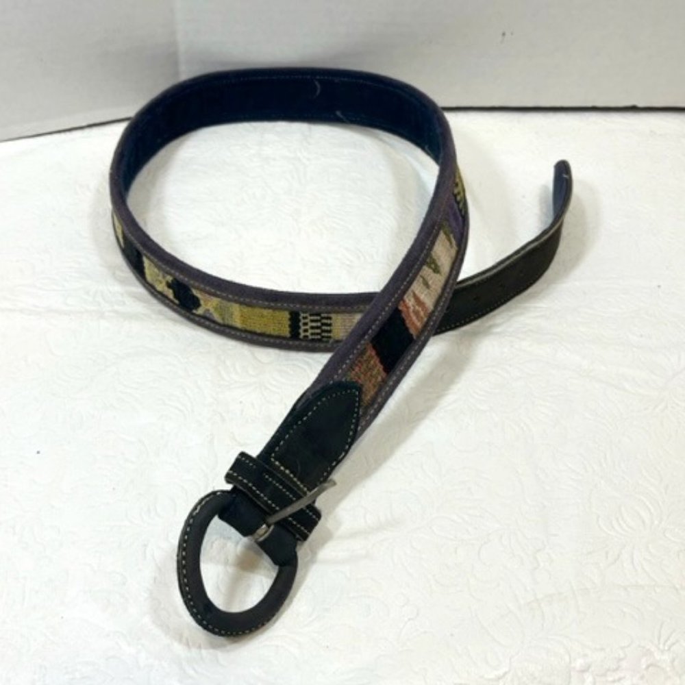 Suede Tribal Leather Woven Kilim Textile Multicolor Belt Earth Tones Size:32